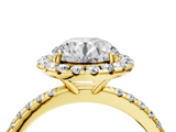Yellow gold Round Cut Halo Diamond Engagement Ring with Pave Band and Four-Prong Setting_24