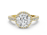 Yellow gold Round Cut Halo Diamond Engagement Ring with Pave Band and Four-Prong Setting_40