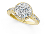 Yellow gold Round Cut Halo Diamond Engagement Ring with Pave Band and Four-Prong Setting_41