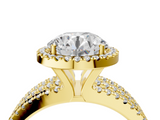 Yellow gold Round Cut Halo Diamond Engagement Ring with Split Shank and Four-Prong Setting_24