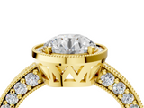 Yellow gold Round Cut Halo Diamond Pave Band Ring with Four-Prong Setting_64