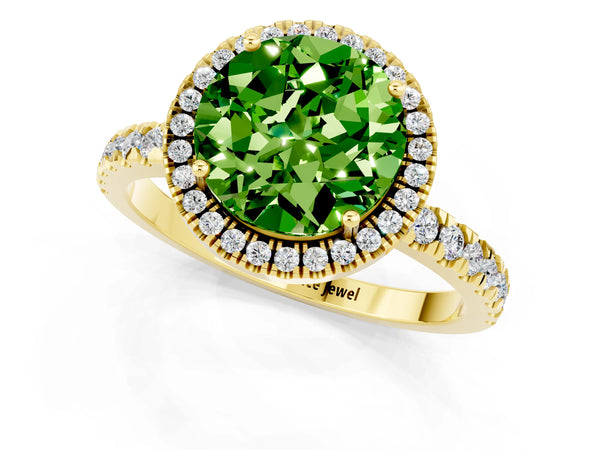 Yellow gold Round Cut Halo Diamond Pave Band with Prong Setting