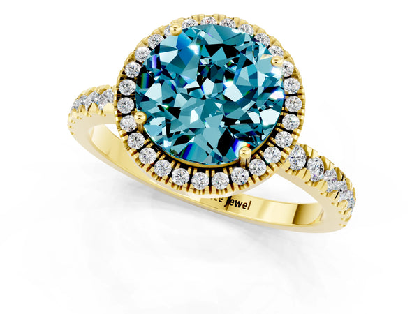 Yellow gold Round Cut Halo Diamond Pave Band with Prong Setting