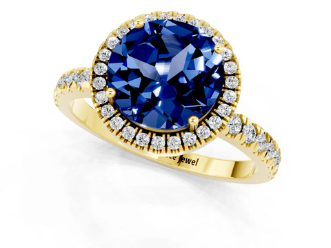 Yellow gold Round Cut Halo Diamond Pave Band with Prong Setting_1
