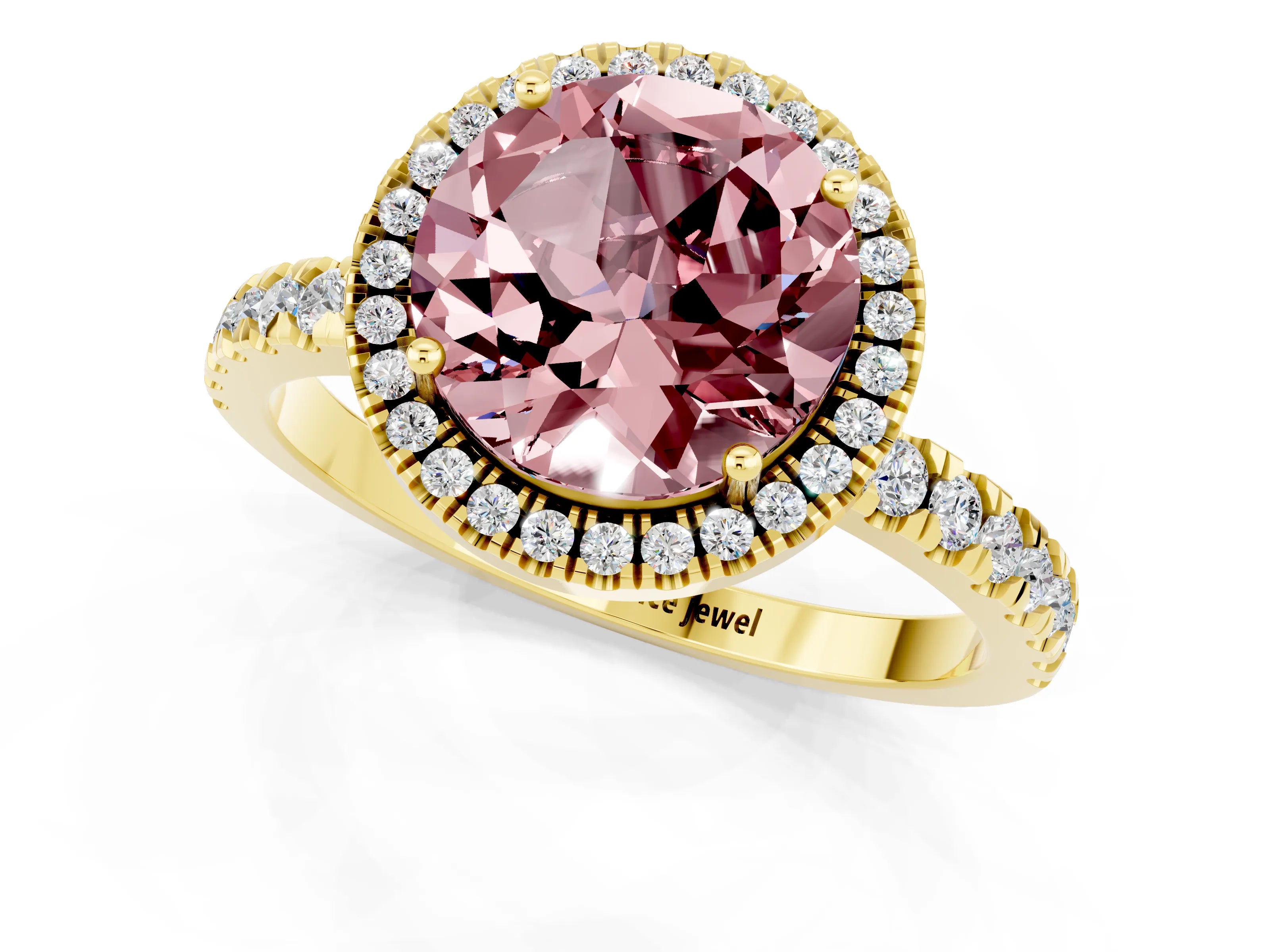 Yellow gold Round Cut Halo Diamond Pave Band with Prong Setting_1
