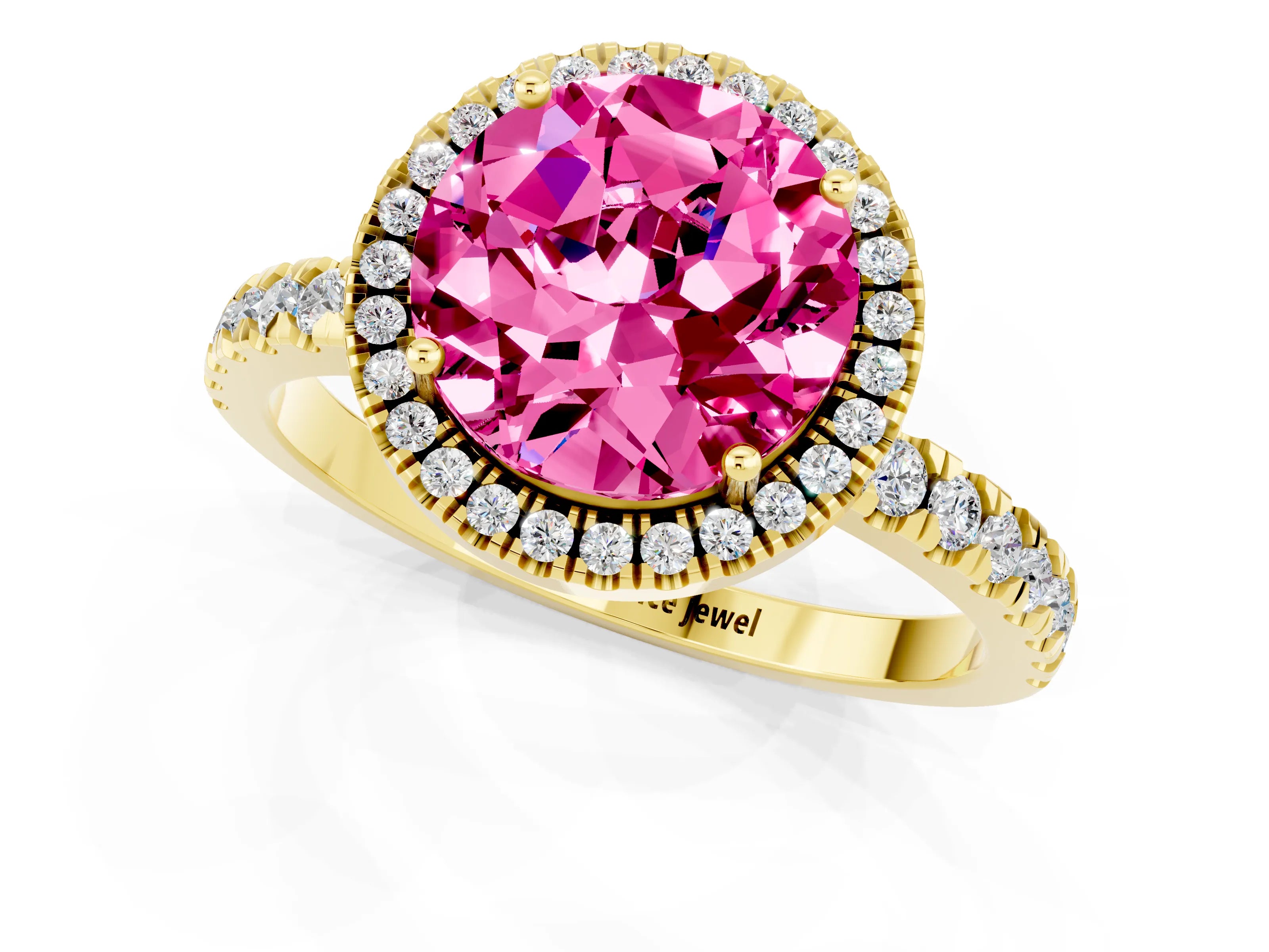 Yellow gold Round Cut Halo Diamond Pave Band with Prong Setting_1