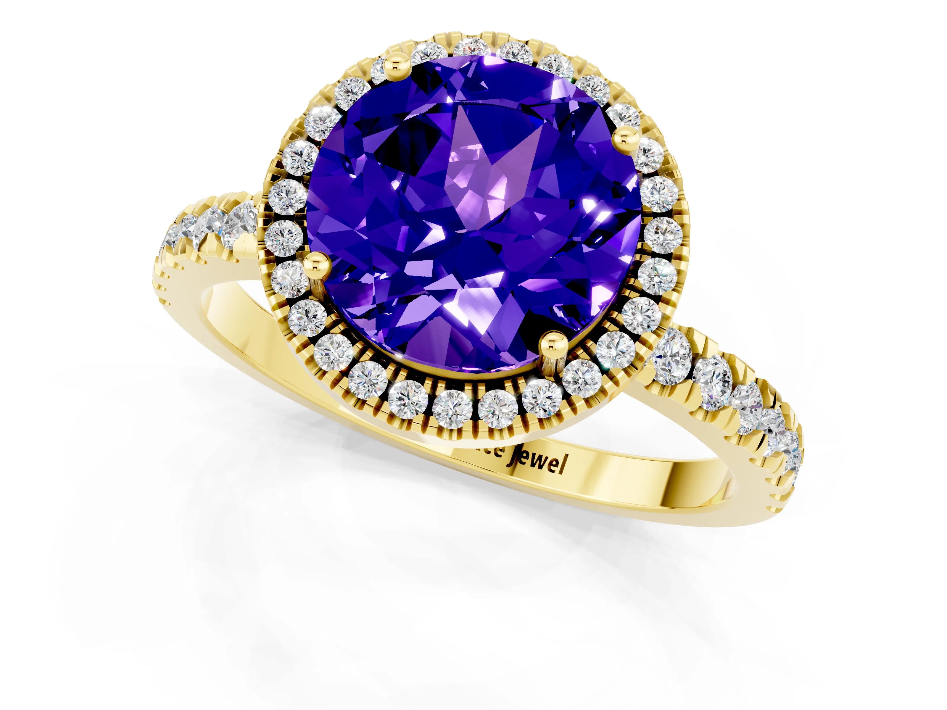 Yellow gold Round Cut Halo Diamond Pave Band with Prong Setting_1