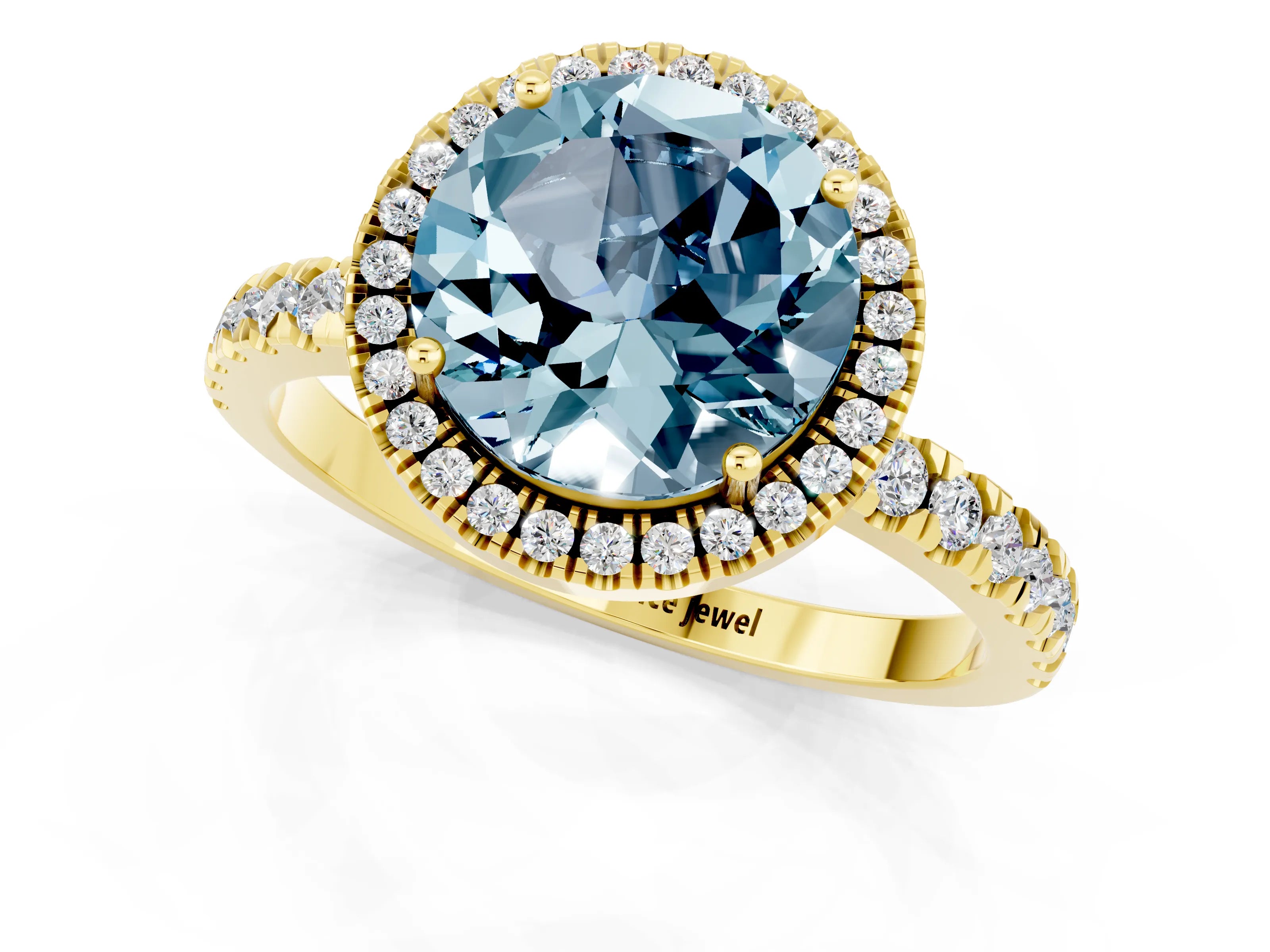 Yellow gold Round Cut Halo Diamond Pave Band with Prong Setting_1