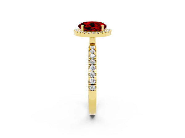 Yellow gold Round Cut Halo Diamond Pave Band with Prong Setting