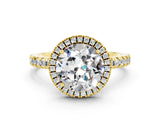 Yellow gold Round Cut Halo Diamond Pave Band with Prong Setting
