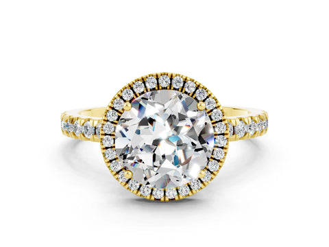 Yellow gold Round Cut Halo Diamond Pave Band with Prong Setting