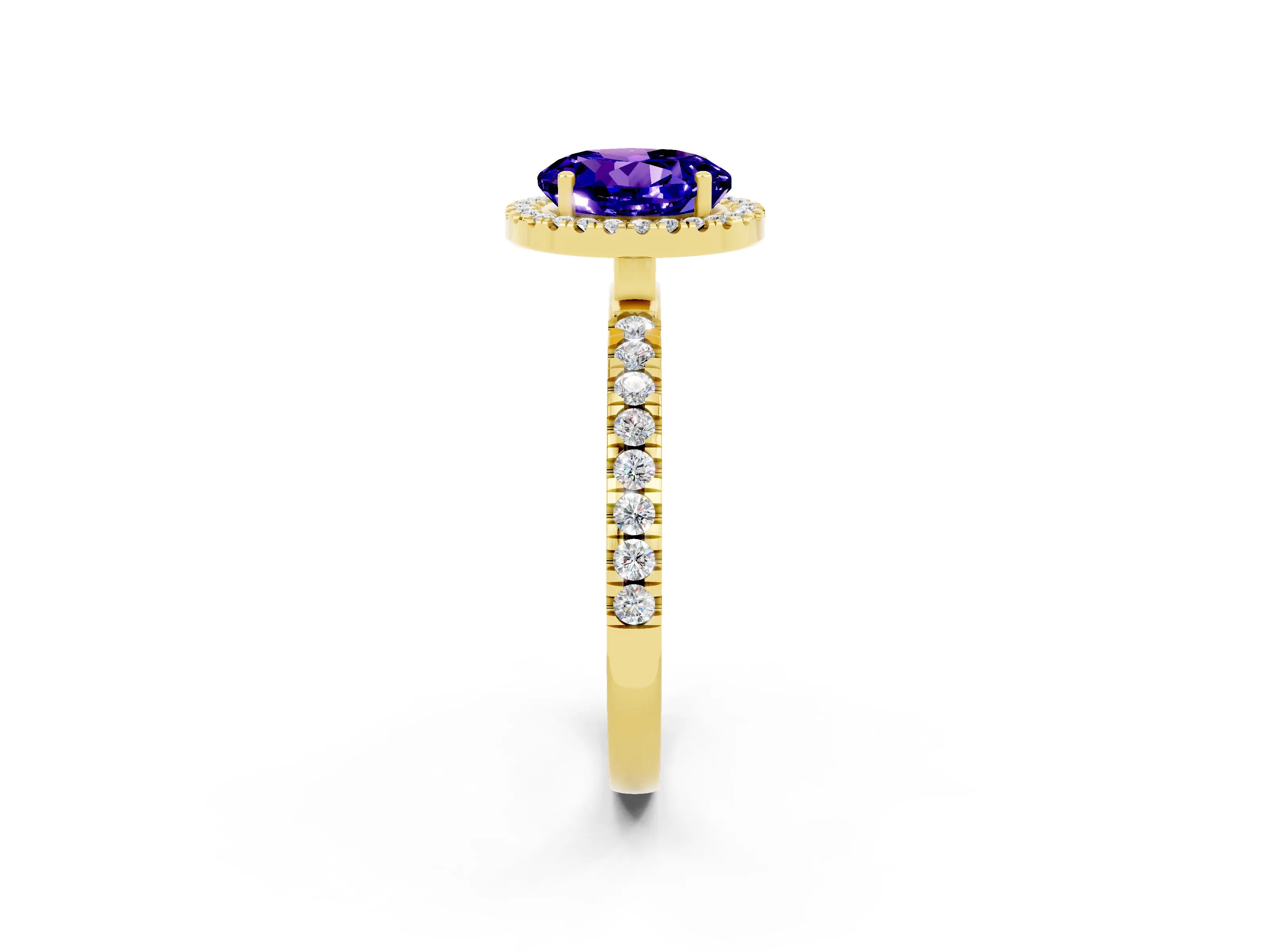 Yellow gold Round Cut Halo Diamond Pave Band with Prong Setting_2