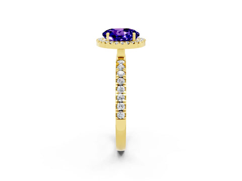 Yellow gold Round Cut Halo Diamond Pave Band with Prong Setting_2