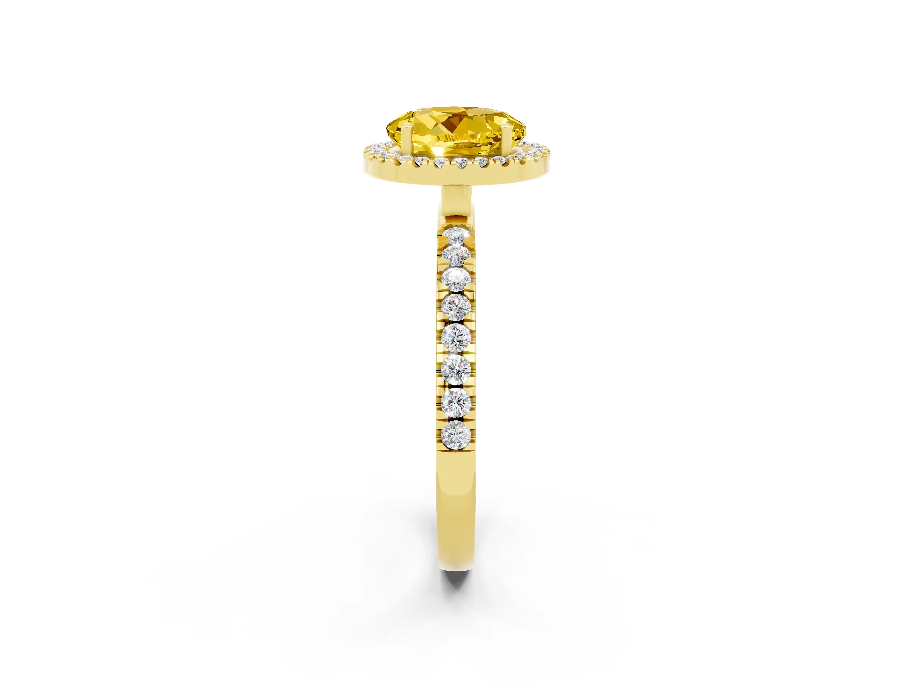 Yellow gold Round Cut Halo Diamond Pave Band with Prong Setting_2