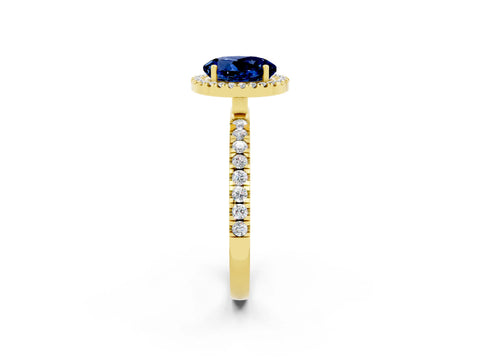 Yellow gold Round Cut Halo Diamond Pave Band with Prong Setting_2
