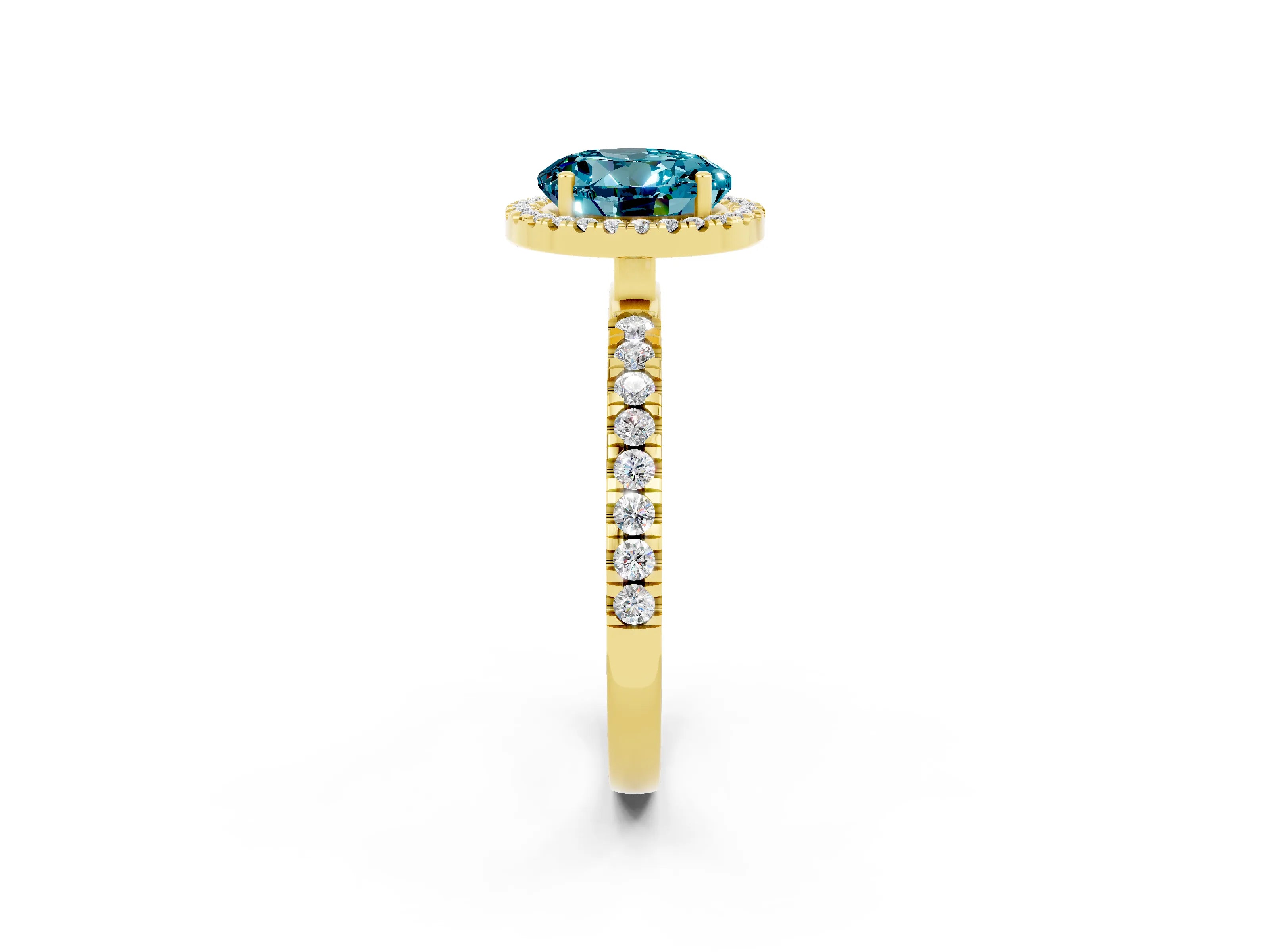 Yellow gold Round Cut Halo Diamond Pave Band with Prong Setting_2