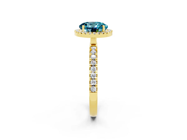Yellow gold Round Cut Halo Diamond Pave Band with Prong Setting