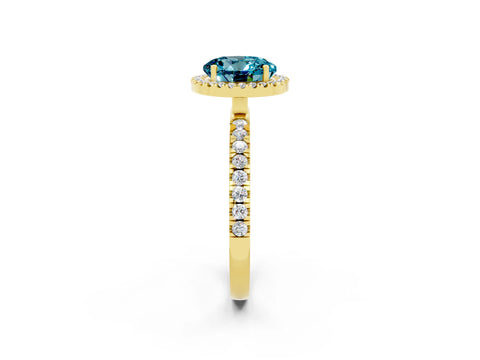 Yellow gold Round Cut Halo Diamond Pave Band with Prong Setting_2