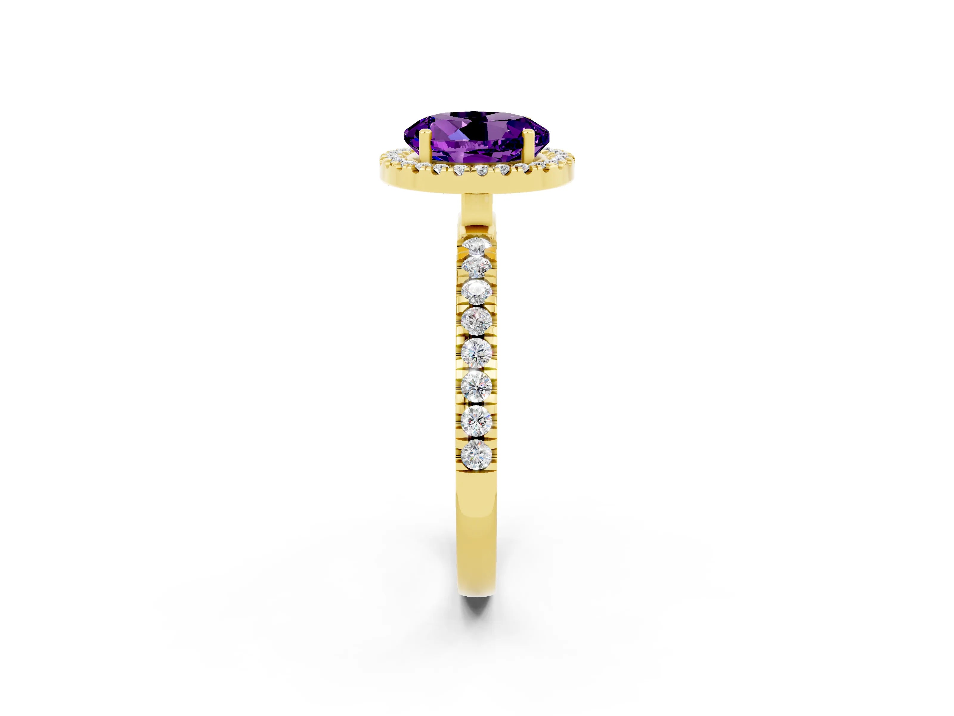 Yellow gold Round Cut Halo Diamond Pave Band with Prong Setting_2