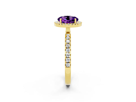 Yellow gold Round Cut Halo Diamond Pave Band with Prong Setting_2