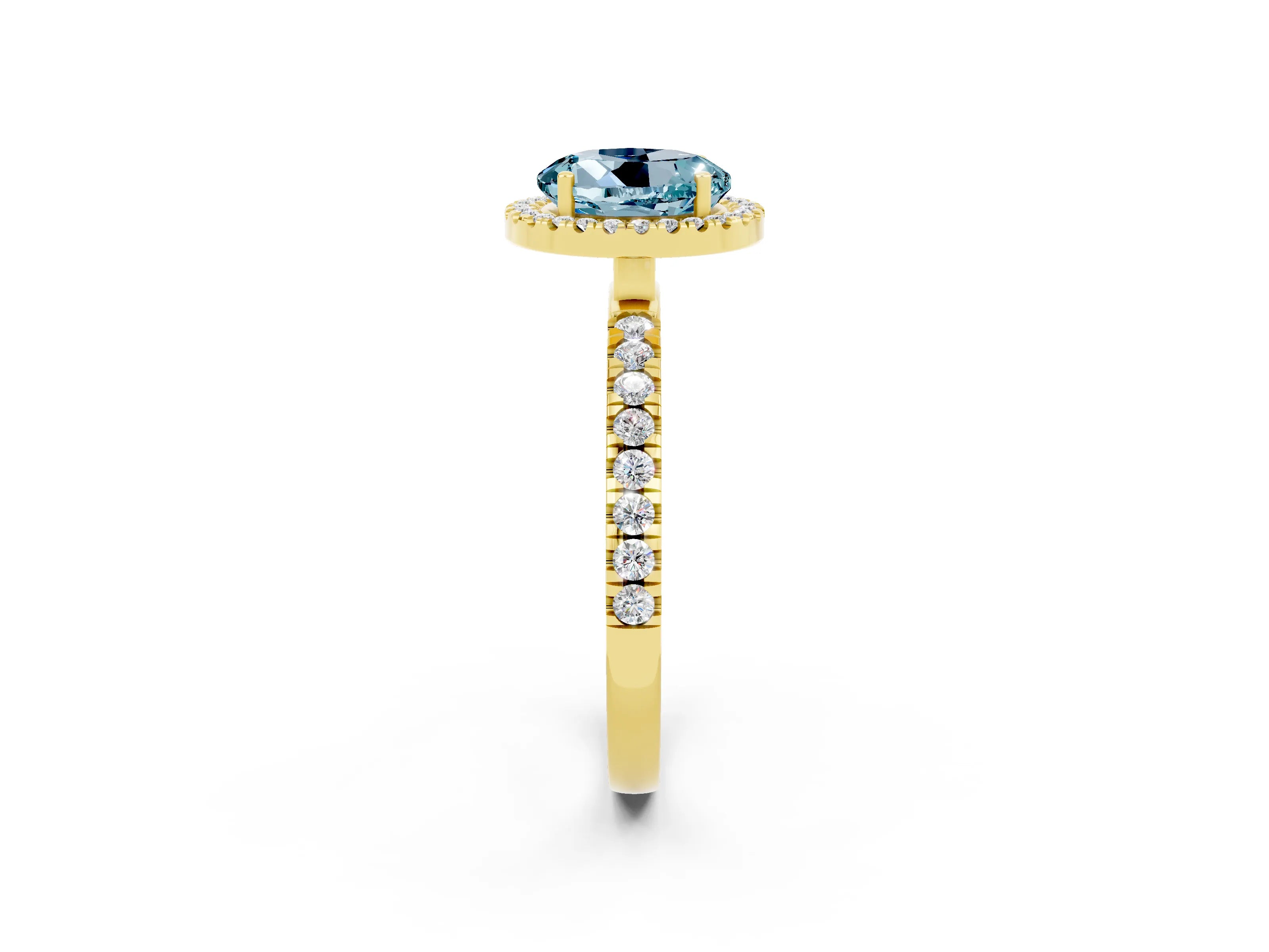 Yellow gold Round Cut Halo Diamond Pave Band with Prong Setting_2