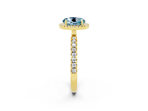 Yellow gold Round Cut Halo Diamond Pave Band with Prong Setting_2
