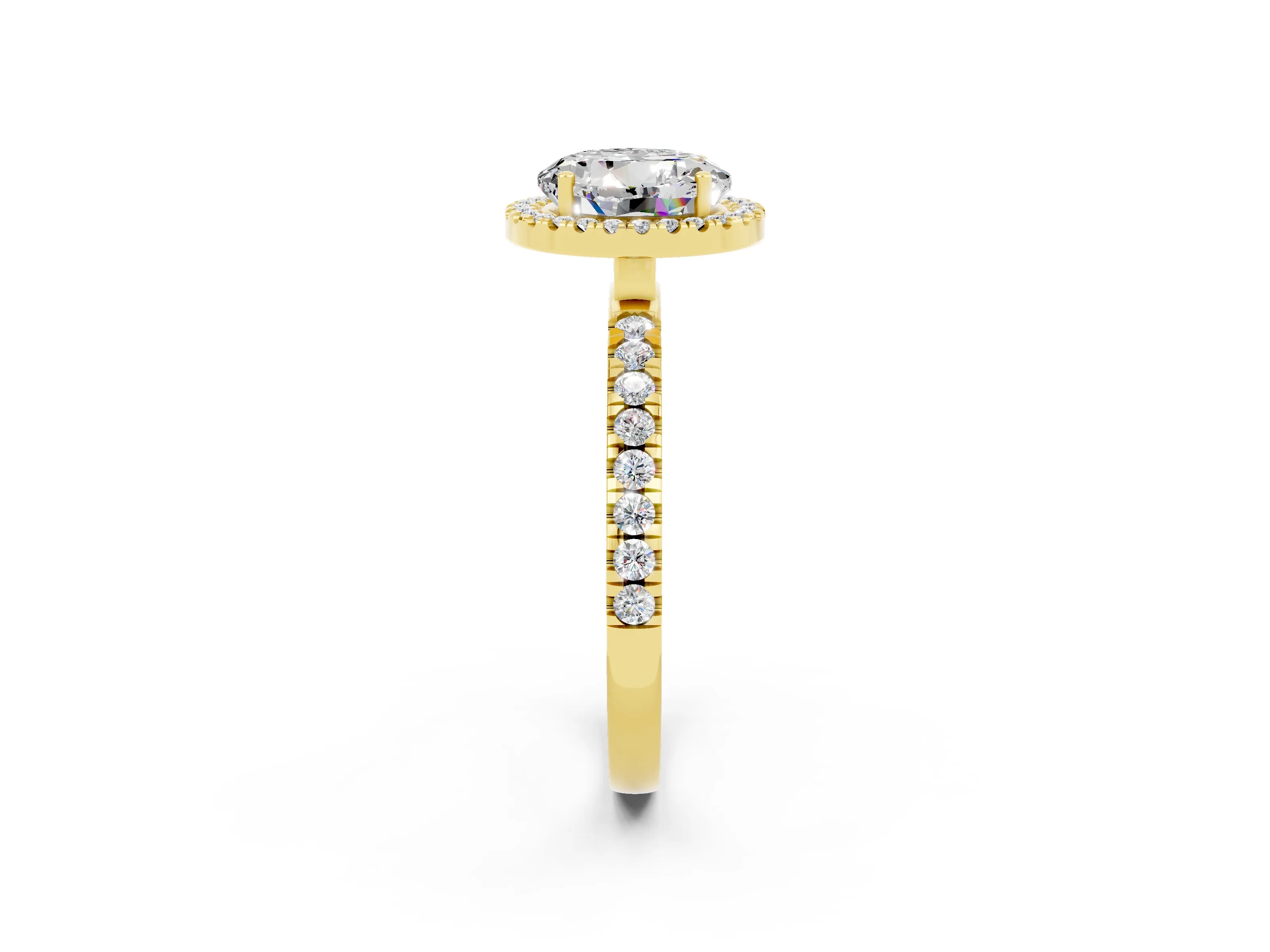 Yellow gold Round Cut Halo Diamond Pave Band with Prong Setting_2