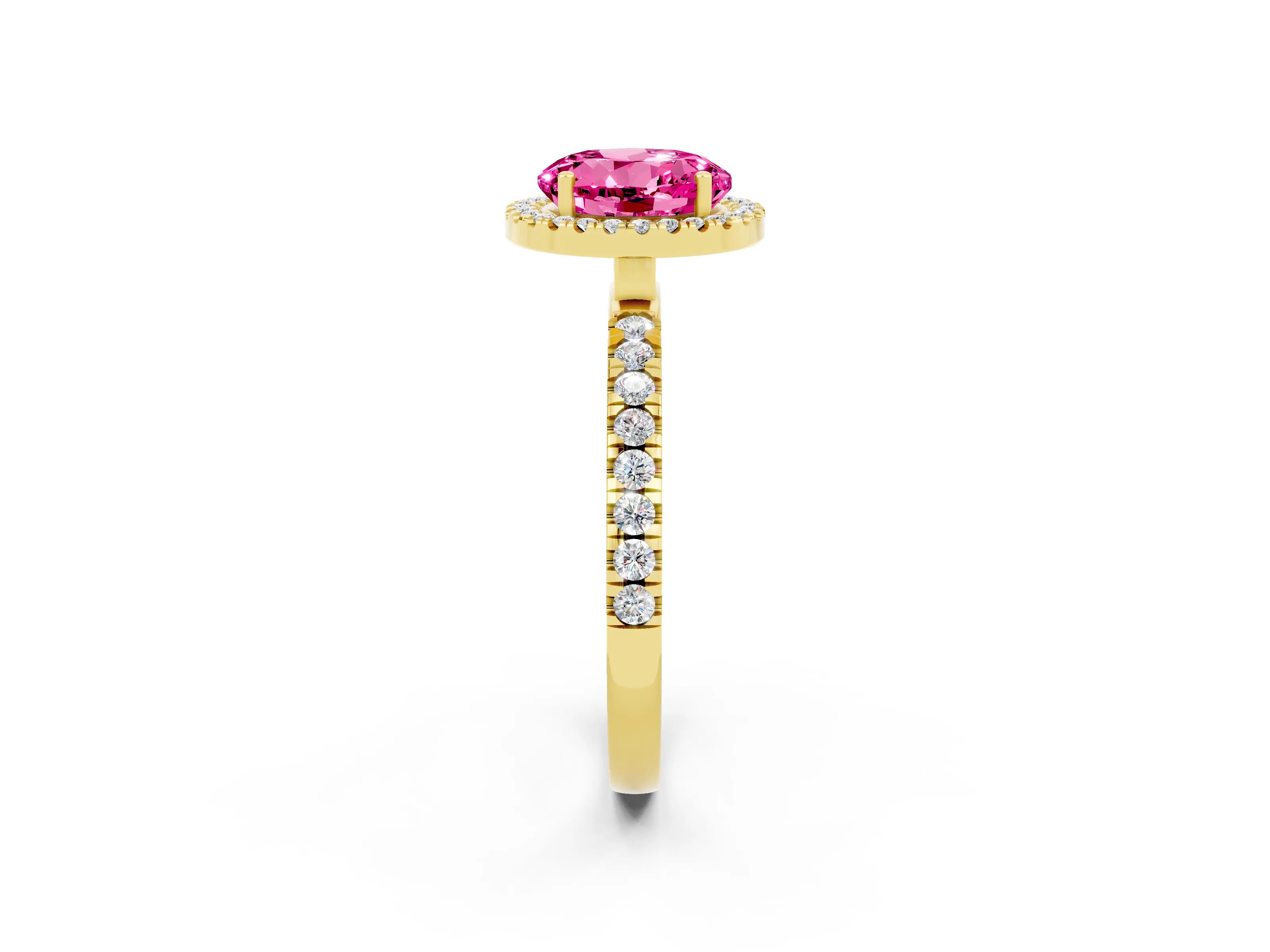 Yellow gold Round Cut Halo Diamond Pave Band with Prong Setting_2