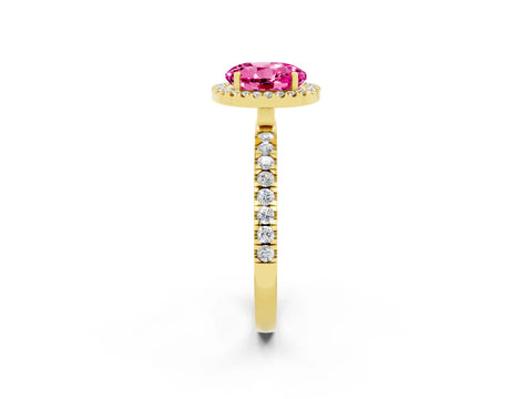 Yellow gold Round Cut Halo Diamond Pave Band with Prong Setting_2