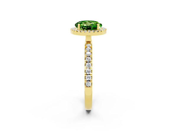 Yellow gold Round Cut Halo Diamond Pave Band with Prong Setting