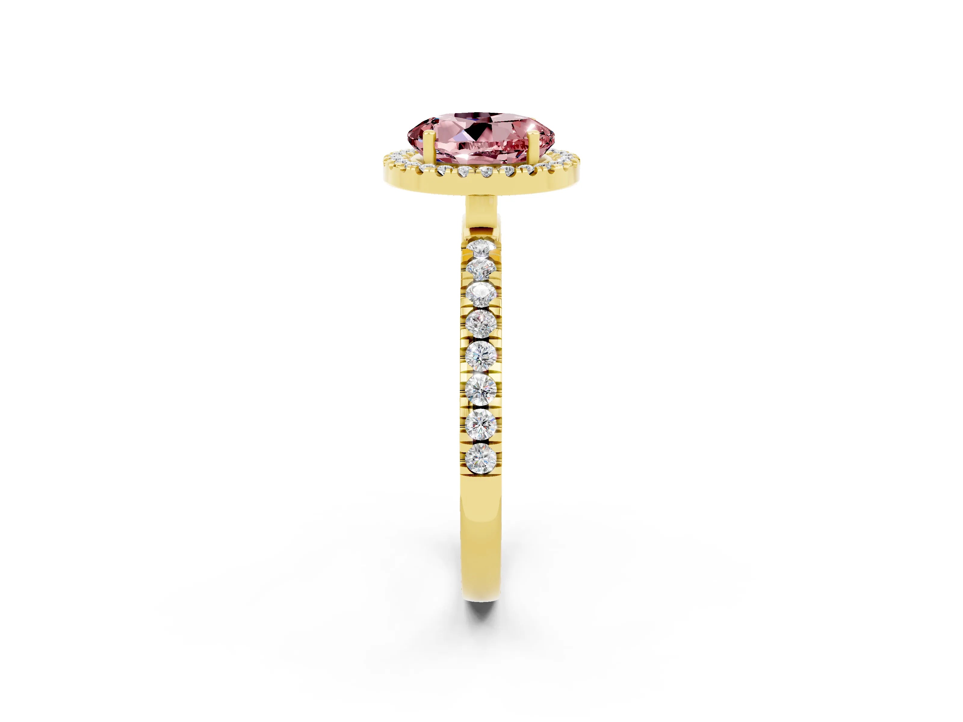 Yellow gold Round Cut Halo Diamond Pave Band with Prong Setting_2