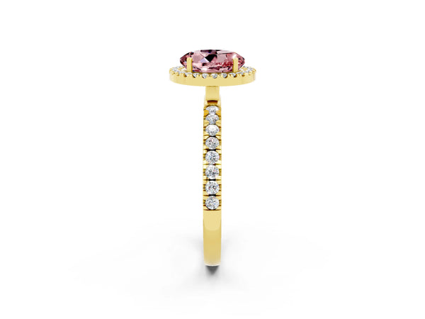 Yellow gold Round Cut Halo Diamond Pave Band with Prong Setting