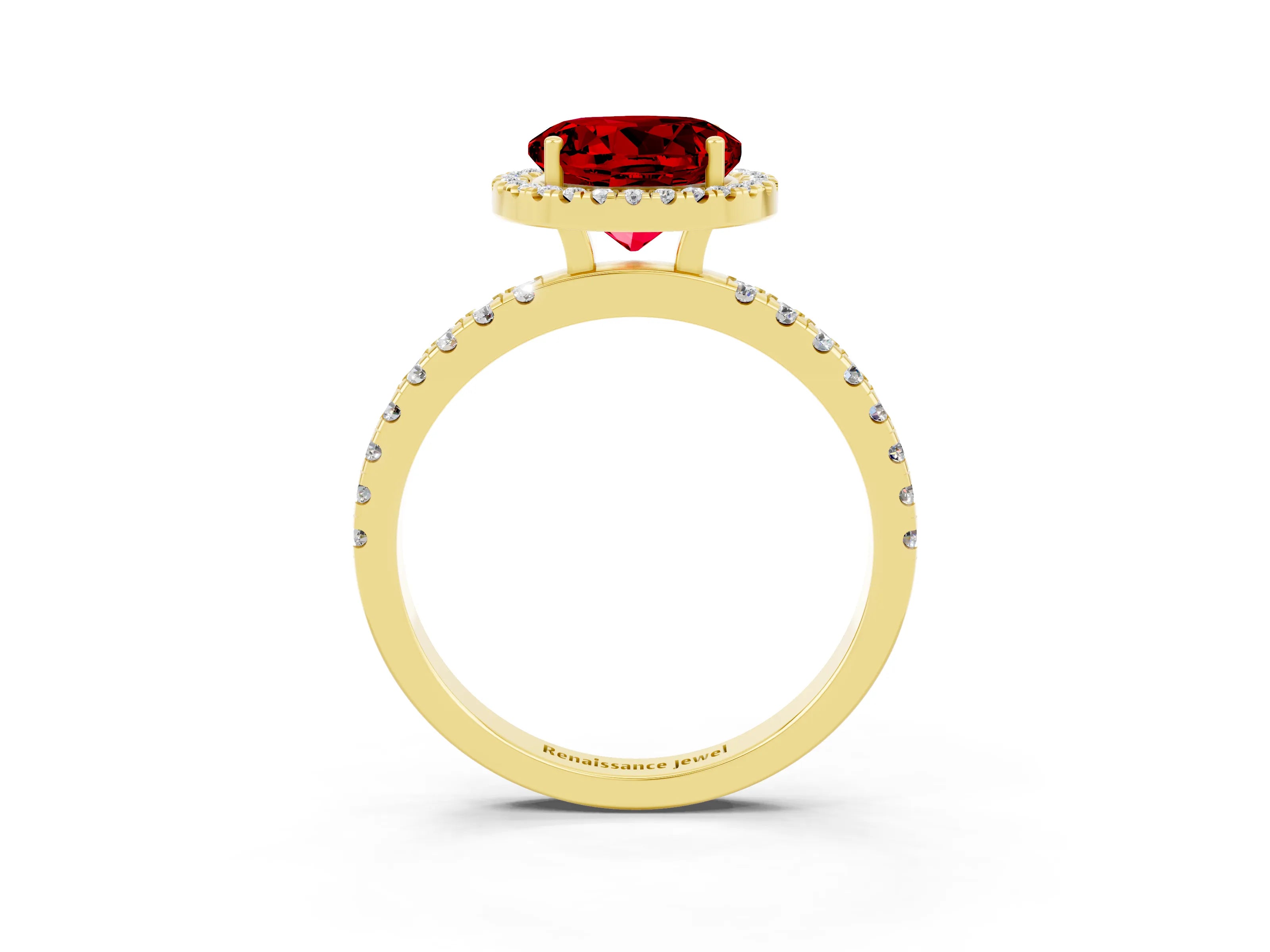 Yellow gold Round Cut Halo Diamond Pave Band with Prong Setting_3