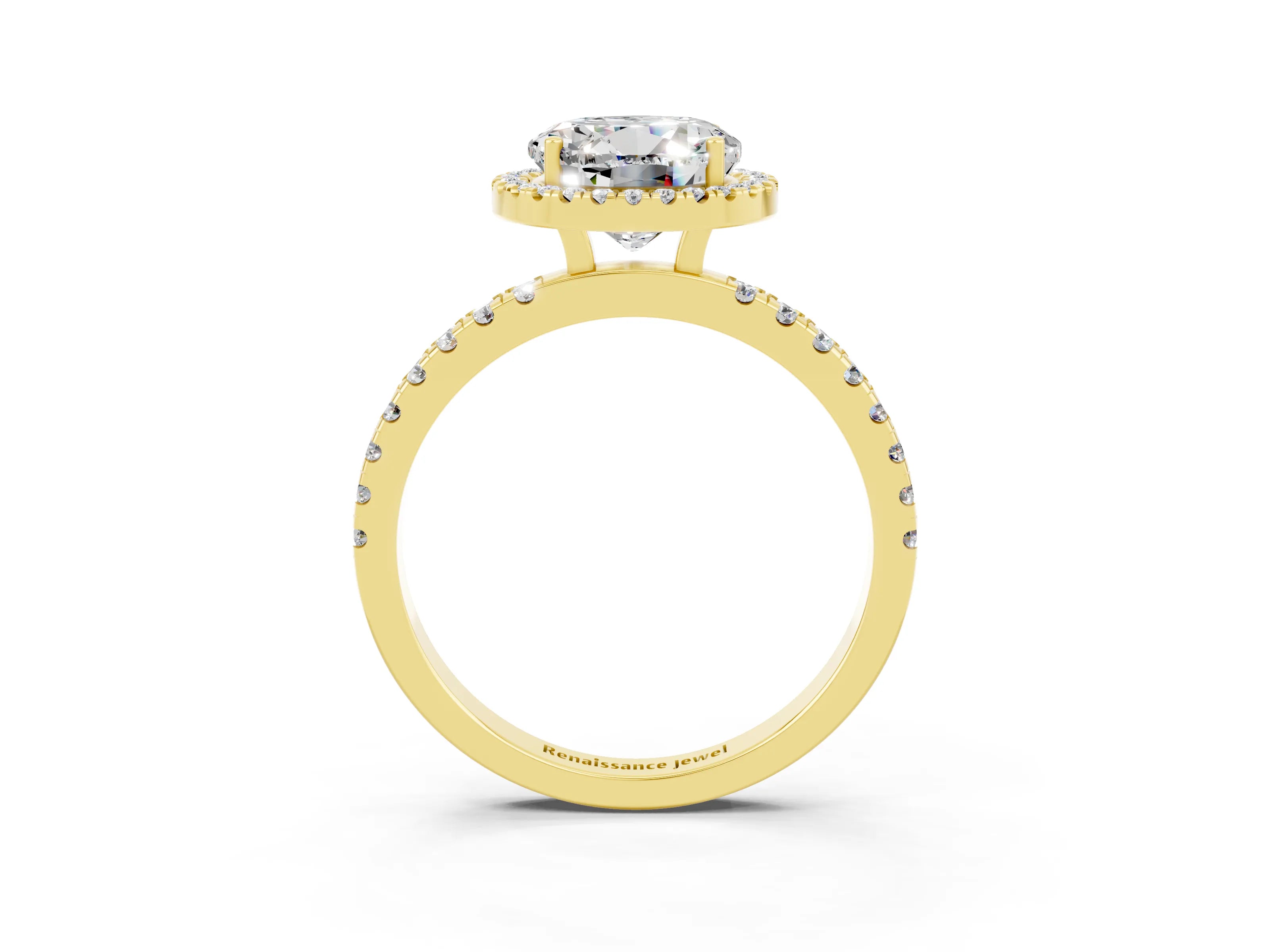 Yellow gold Round Cut Halo Diamond Pave Band with Prong Setting_3