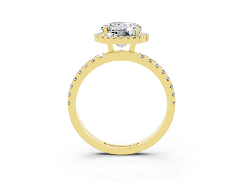 Yellow gold Round Cut Halo Diamond Pave Band with Prong Setting_3
