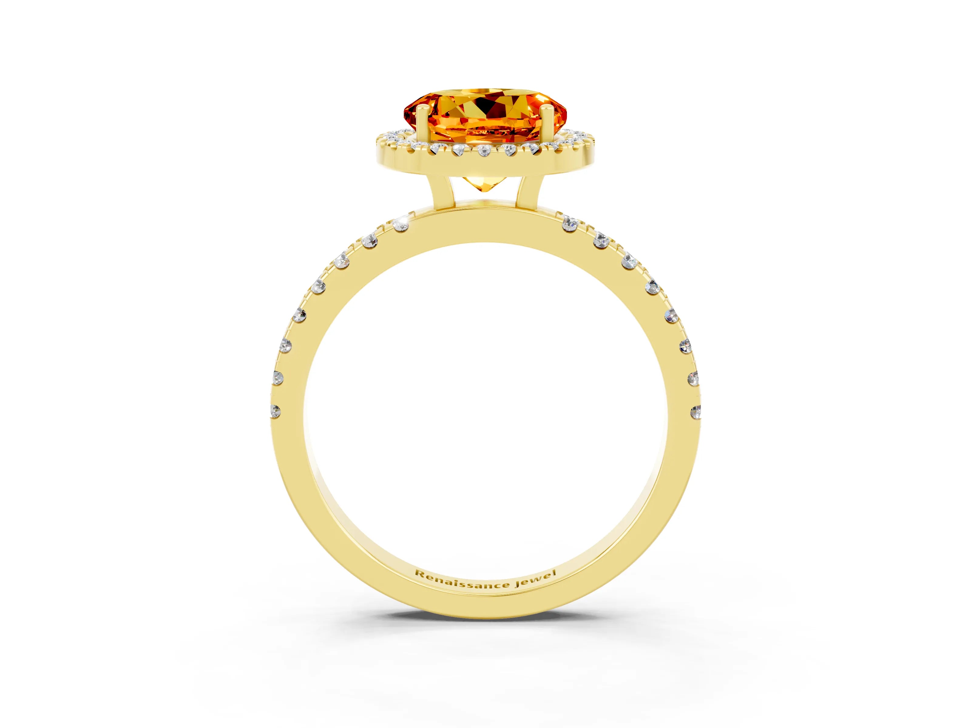 Yellow gold Round Cut Halo Diamond Pave Band with Prong Setting_3