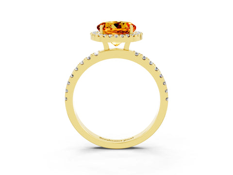 Yellow gold Round Cut Halo Diamond Pave Band with Prong Setting_3