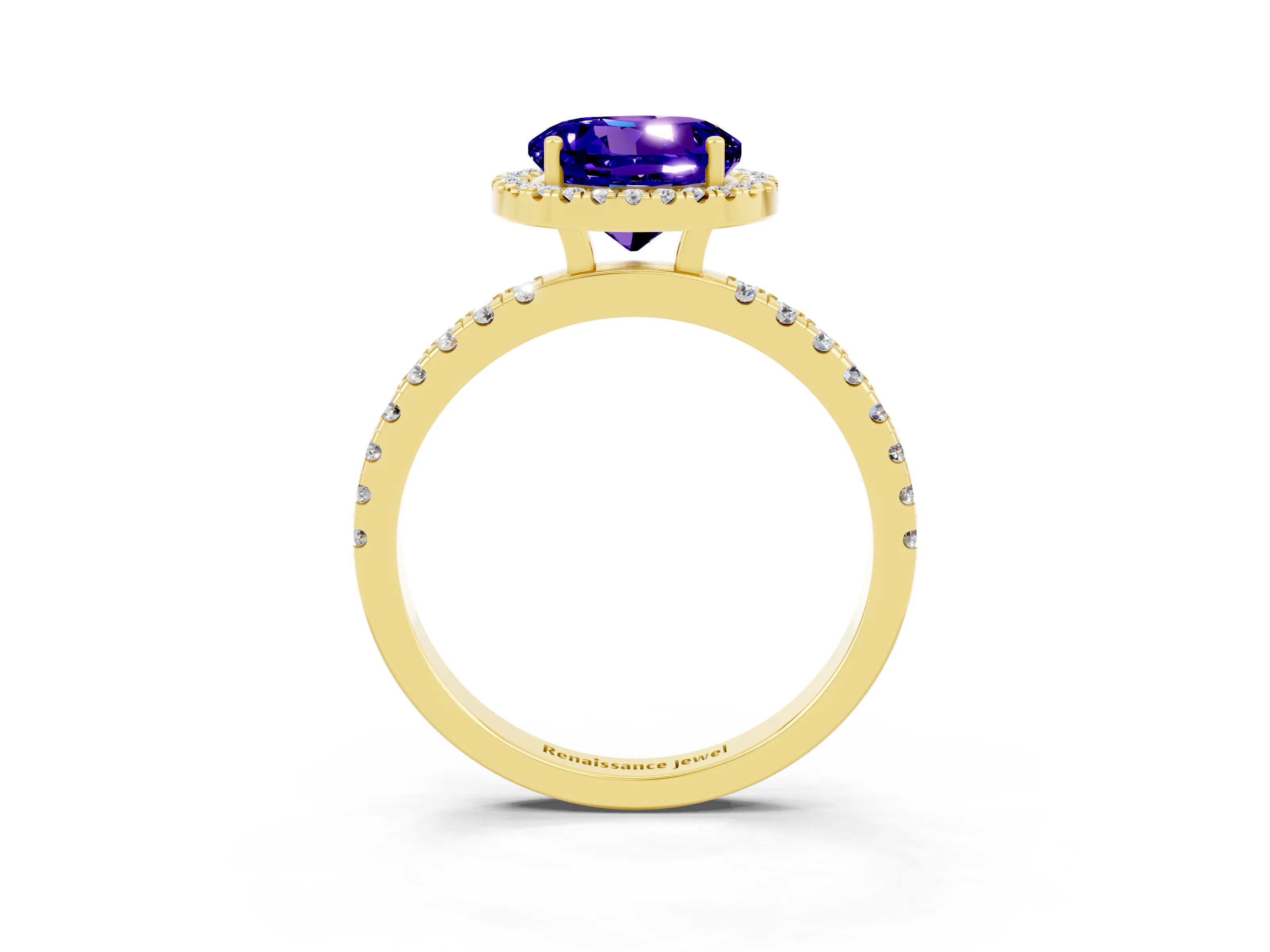 Yellow gold Round Cut Halo Diamond Pave Band with Prong Setting_3