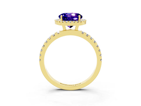 Yellow gold Round Cut Halo Diamond Pave Band with Prong Setting_3