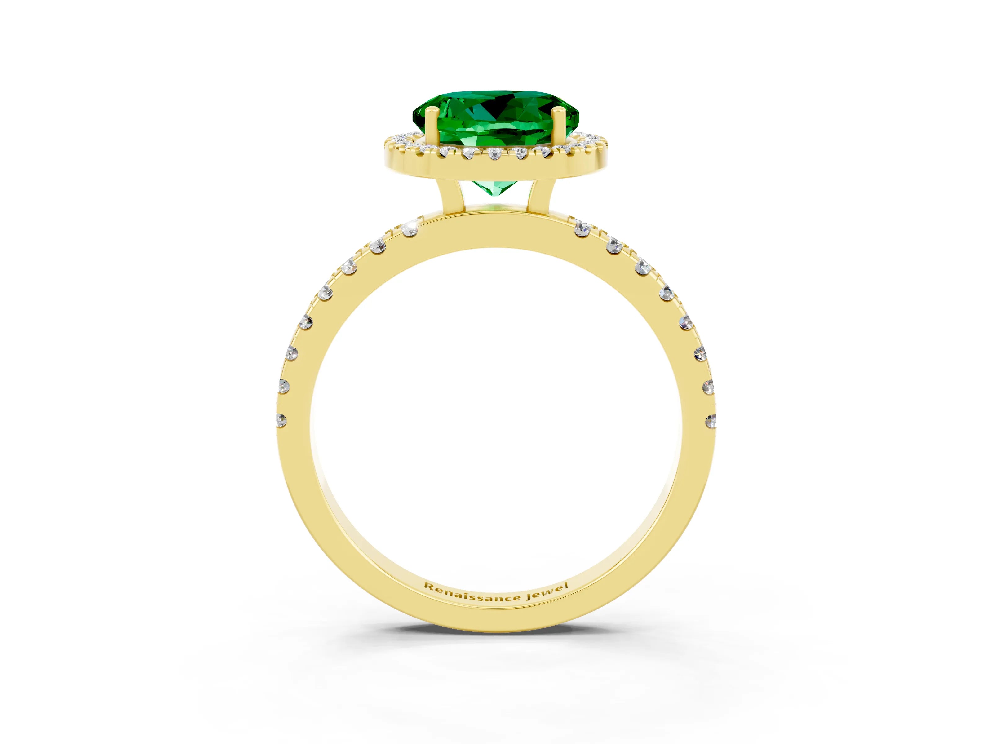 Yellow gold Round Cut Halo Diamond Pave Band with Prong Setting_3