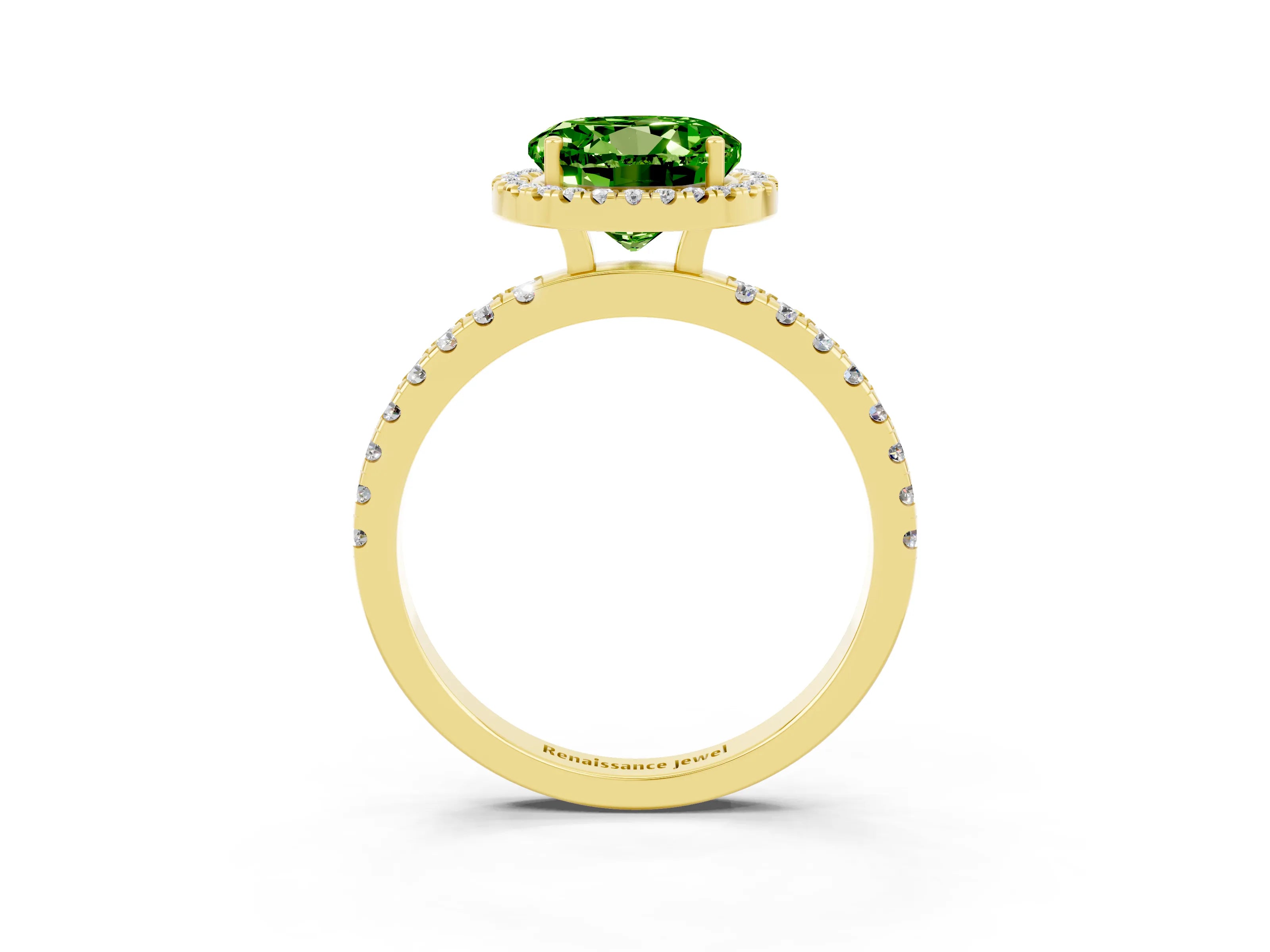 Yellow gold Round Cut Halo Diamond Pave Band with Prong Setting_3