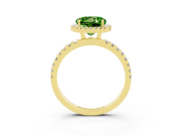 Yellow gold Round Cut Halo Diamond Pave Band with Prong Setting