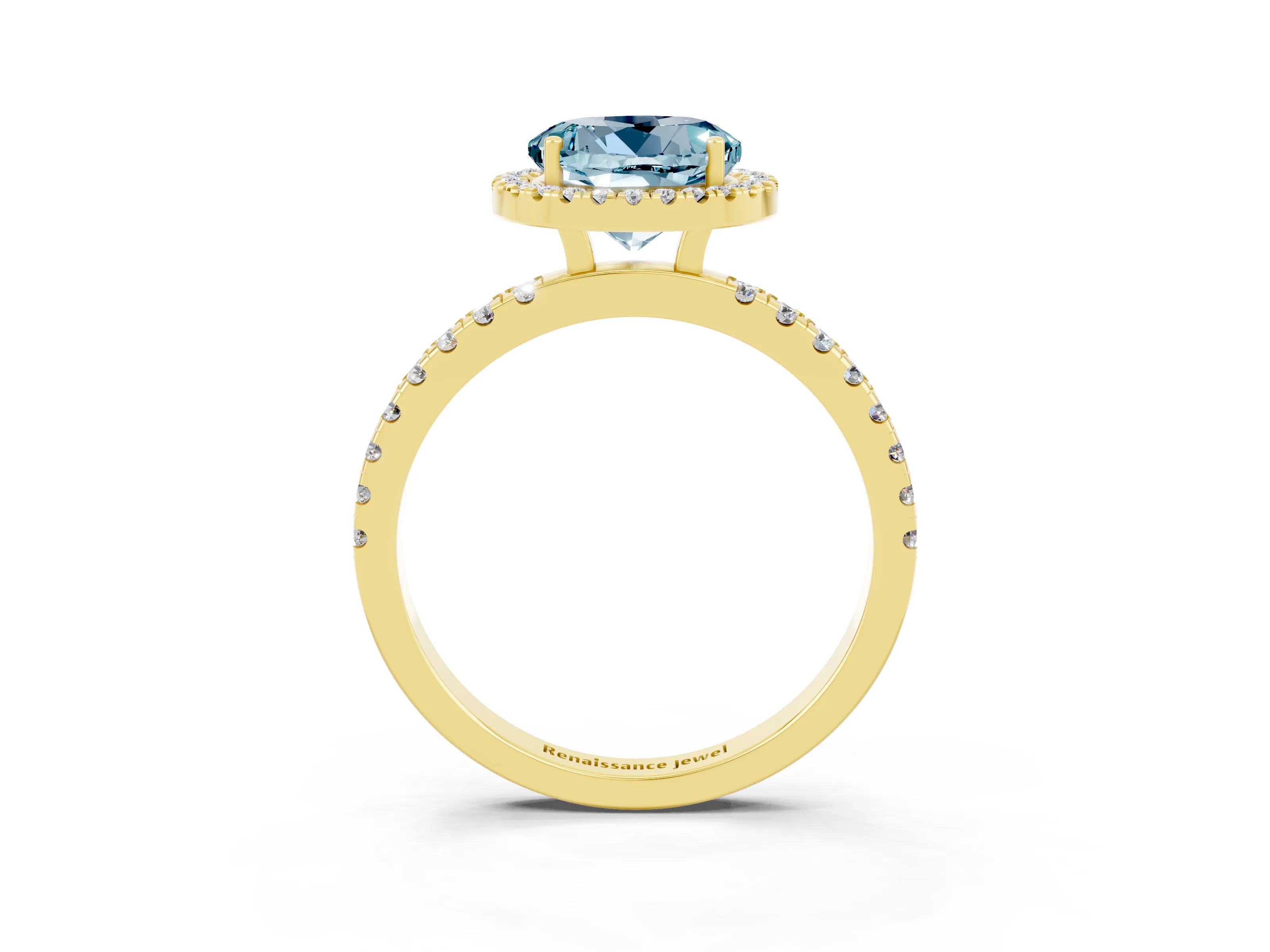 Yellow gold Round Cut Halo Diamond Pave Band with Prong Setting_3
