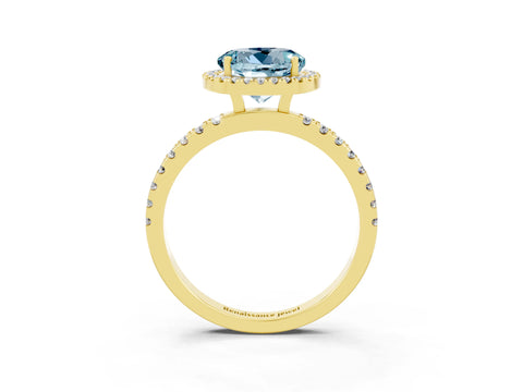 Yellow gold Round Cut Halo Diamond Pave Band with Prong Setting_3
