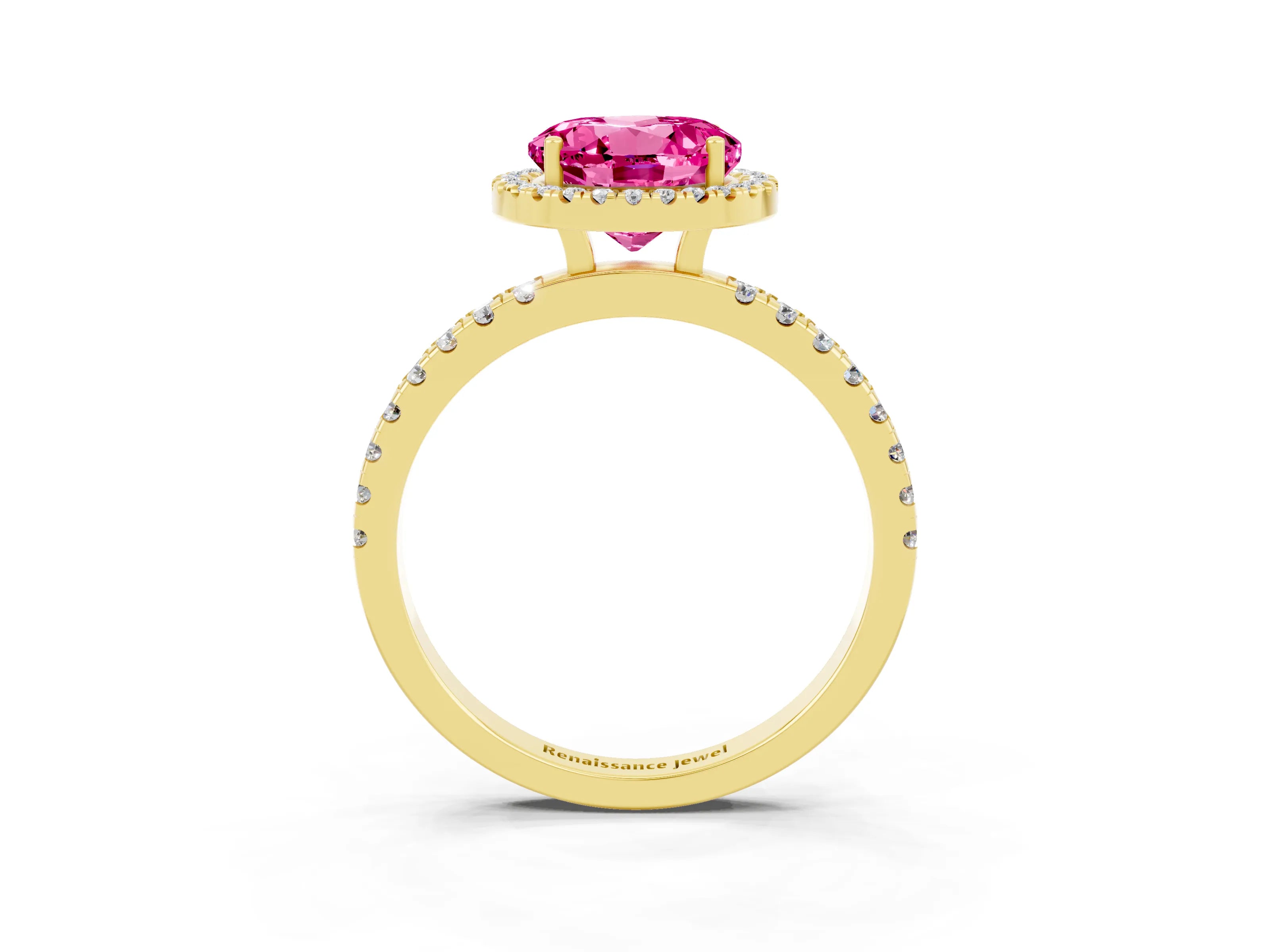 Yellow gold Round Cut Halo Diamond Pave Band with Prong Setting_3