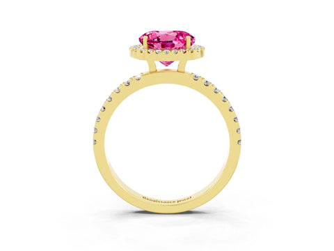 Yellow gold Round Cut Halo Diamond Pave Band with Prong Setting_3