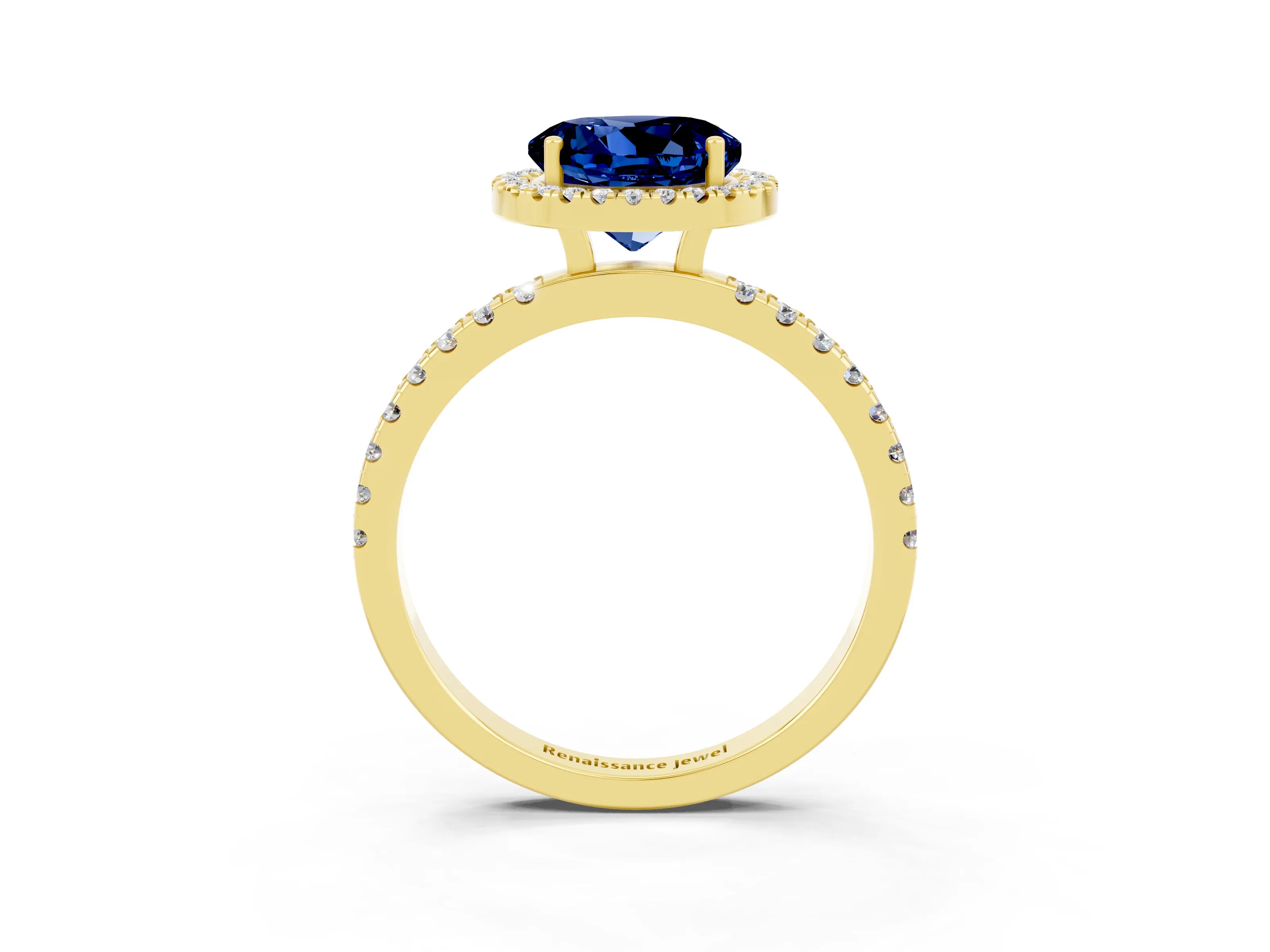 Yellow gold Round Cut Halo Diamond Pave Band with Prong Setting_3