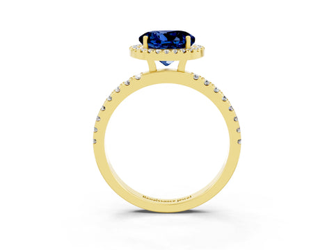 Yellow gold Round Cut Halo Diamond Pave Band with Prong Setting_3