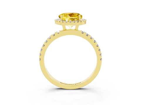 Yellow gold Round Cut Halo Diamond Pave Band with Prong Setting_3