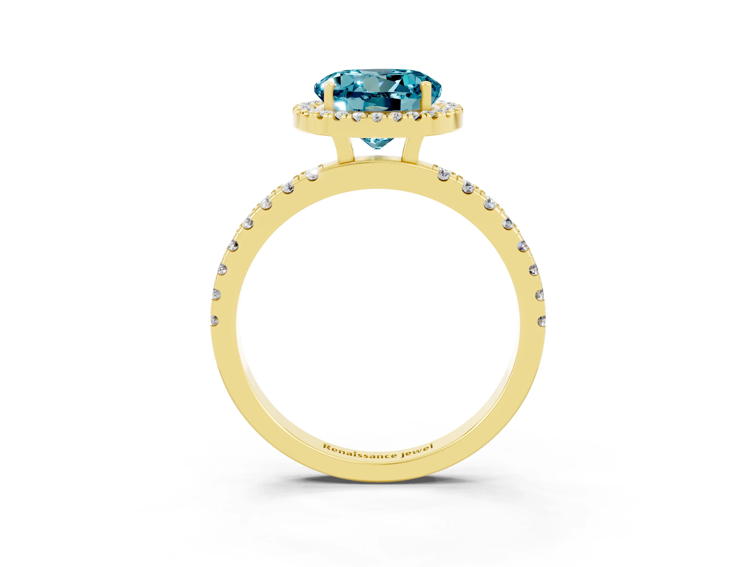 Yellow gold Round Cut Halo Diamond Pave Band with Prong Setting_3